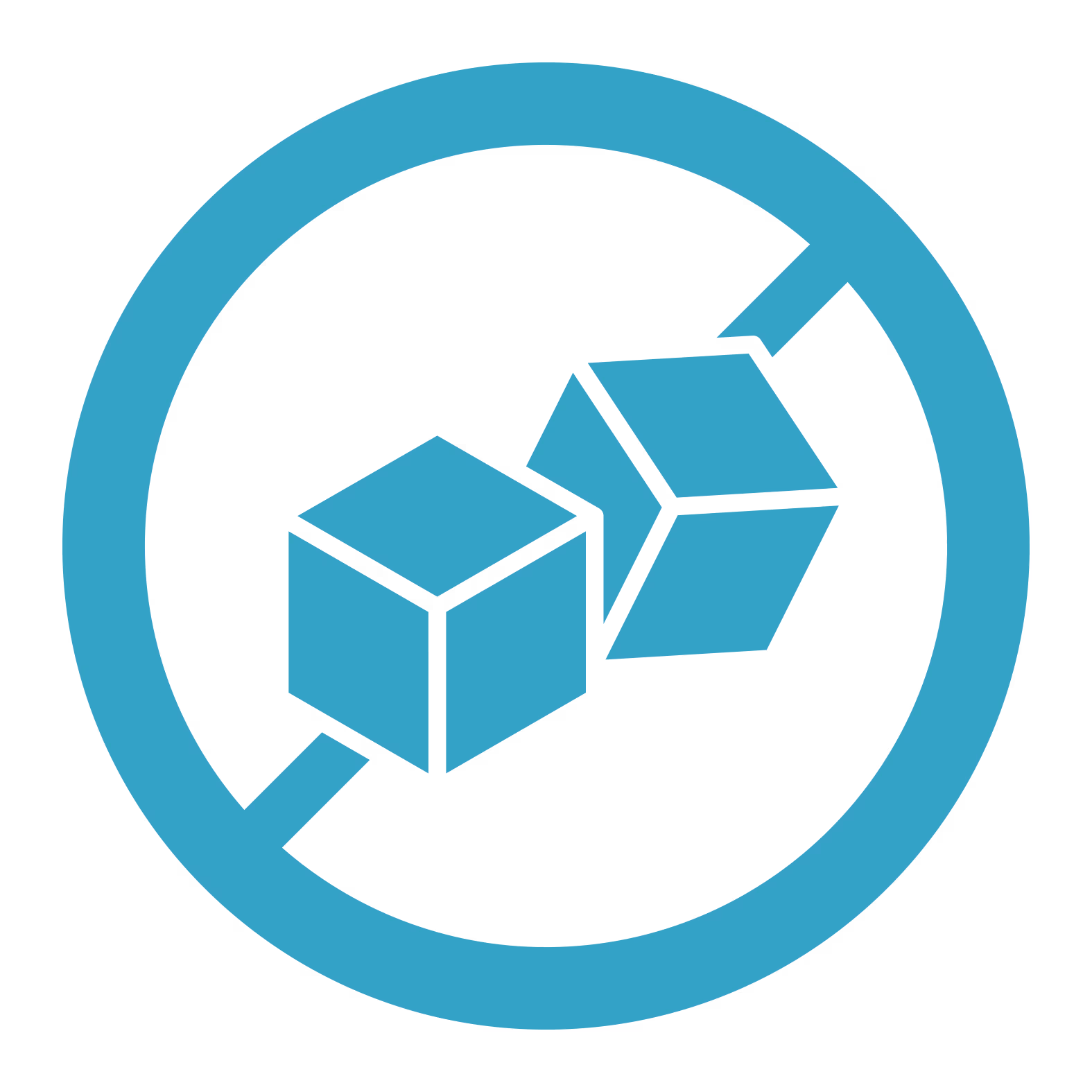 A teal icon of a prohibition sign over two sugar cubes.